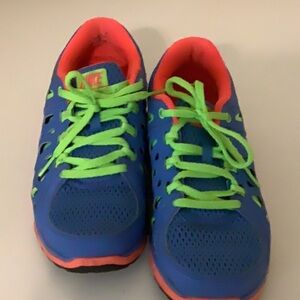 Nike Dual Fusion Run 2 Distinct Blue Flash Lime Shoe Womens 6 Sneaker. Preloved